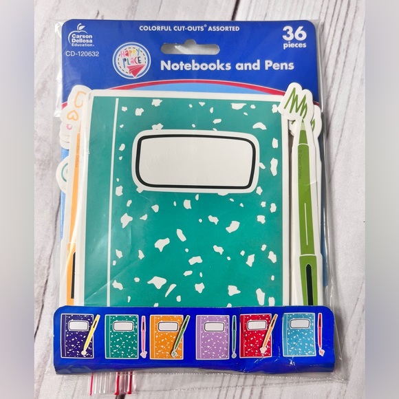 New/Repackaged-Happy Place 36-Piece Notebook & Pen Bulletin Board Cut-Outs - Picture 4 of 8